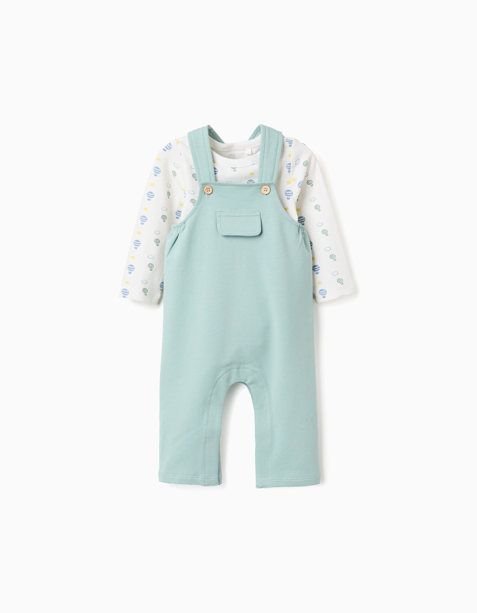 Long sleeve bodysuit + romper for newborn boys, white/green